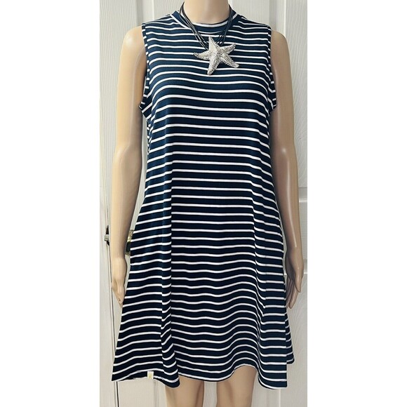 Simply Southern Navy White Striped Tank Dress Size Small Nautical Casual Pockets - Picture 1 of 8